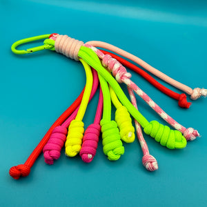 Multi-Cord Knotted Neon Carabiner Clip - clips carabiners charms keychains bag designer vintage keychain vintage charms for bag nostalgia vintage keychains y2k collectible - Bag Crap