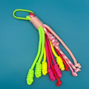 Multi-Cord Knotted Neon Carabiner Clip - clips carabiners charms keychains bag designer vintage keychain vintage charms for bag nostalgia vintage keychains y2k collectible - Bag Crap