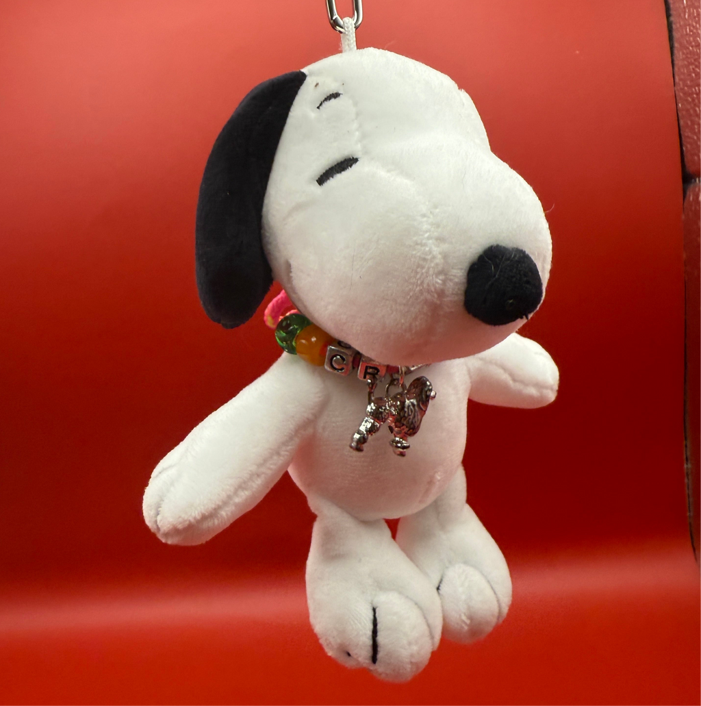 6” Snoopy Plushie Bag Charm with Vintage Trinket Necklace