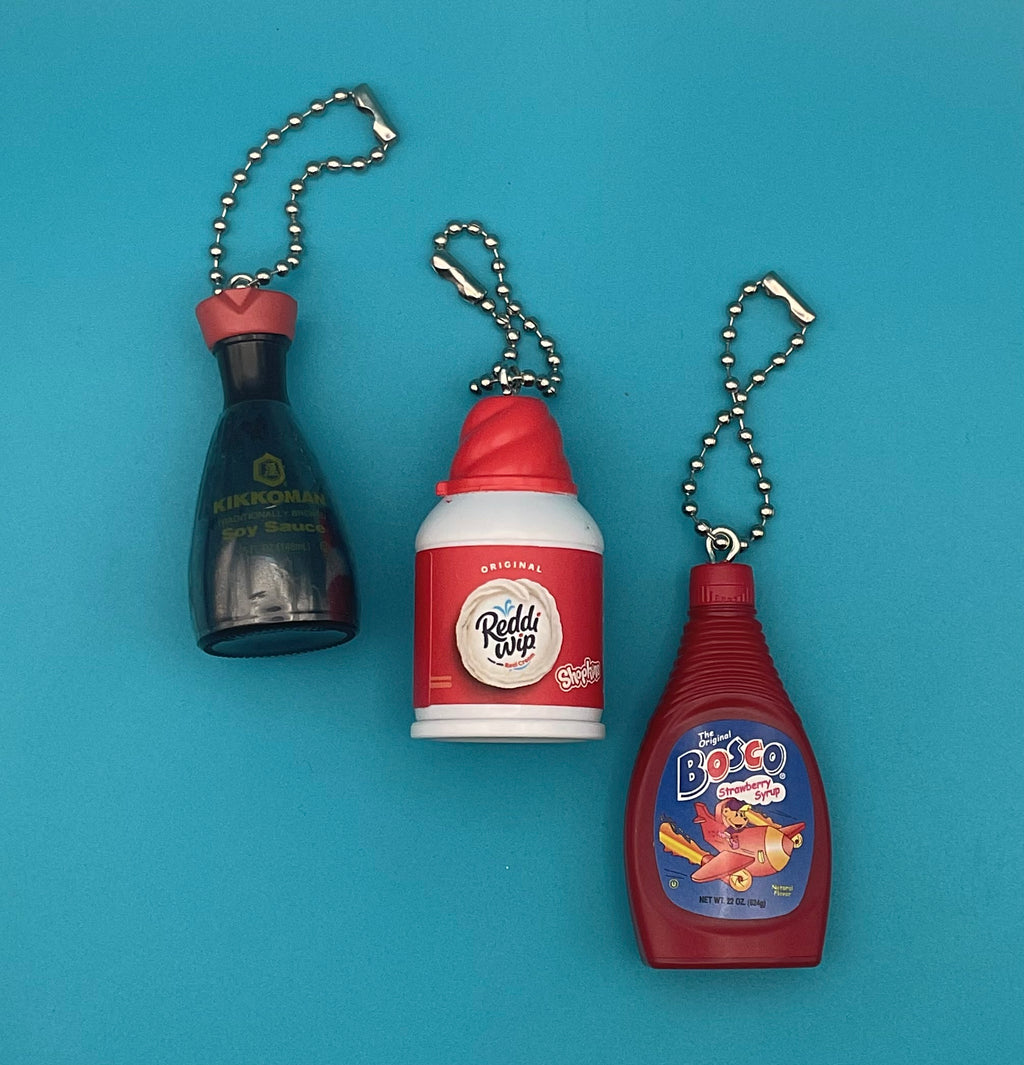 Assorted Mini Food & Grocery Bag Charms: Soy Sauce, Reddi Wip, Bosco Syrup