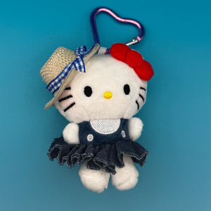 4'  Hello Kitty Plush with Denim Dress and Hat - hello kitty sanrio japan kawaii rare vintage keychain vintage charms for bag nostalgia vintage keychains y2k collectible - Bag Crap