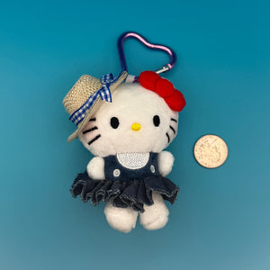 4'  Hello Kitty Plush with Denim Dress and Hat - hello kitty sanrio japan kawaii rare vintage keychain vintage charms for bag nostalgia vintage keychains y2k collectible - Bag Crap
