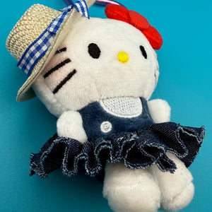 4'  Hello Kitty Plush with Denim Dress and Hat - hello kitty sanrio japan kawaii rare vintage keychain vintage charms for bag nostalgia vintage keychains y2k collectible - Bag Crap