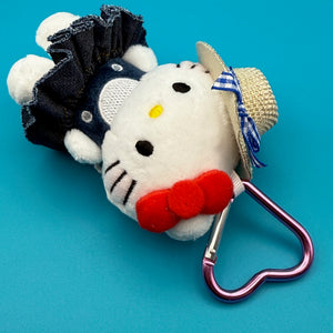 4'  Hello Kitty Plush with Denim Dress and Hat - hello kitty sanrio japan kawaii rare vintage keychain vintage charms for bag nostalgia vintage keychains y2k collectible - Bag Crap