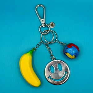 Smiley Face Banana Globe - vintage bag charm packs nostalgia vintage y2k vintage keychain vintage charms for bag nostalgia vintage keychains y2k collectible - Bag Crap