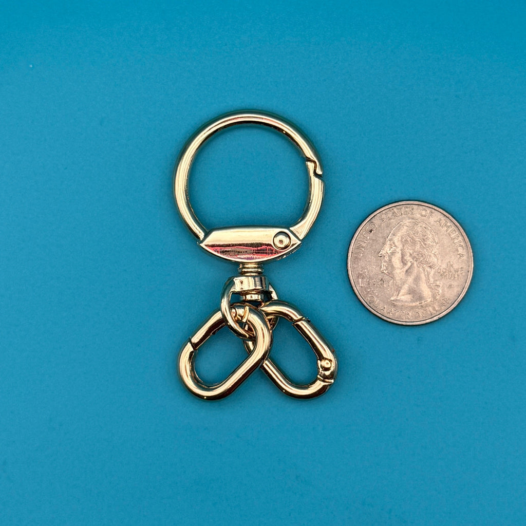 Light Gold Metal Swivel Spring Clip + 2 Carabiner Clip Attachments