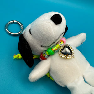 Snoopy 4'    with Grey Crystal Heart Necklace - snoopy rar peanuts vintage keychain vintage charms for bag nostalgia vintage keychains y2k collectible - Bag Crap
