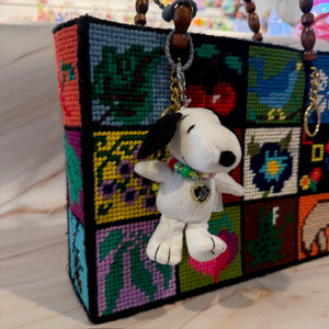 Snoopy 4'    with Grey Crystal Heart Necklace - snoopy rar peanuts vintage keychain vintage charms for bag nostalgia vintage keychains y2k collectible - Bag Crap