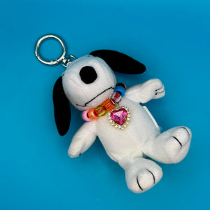 Snoopy 4'    with Pink Crystal Heart Necklace - snoopy rar peanuts vintage keychain vintage charms for bag nostalgia vintage keychains y2k collectible - Bag Crap