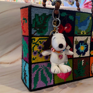 Snoopy 4'    with Pink Crystal Heart Necklace - snoopy rar peanuts vintage keychain vintage charms for bag nostalgia vintage keychains y2k collectible - Bag Crap