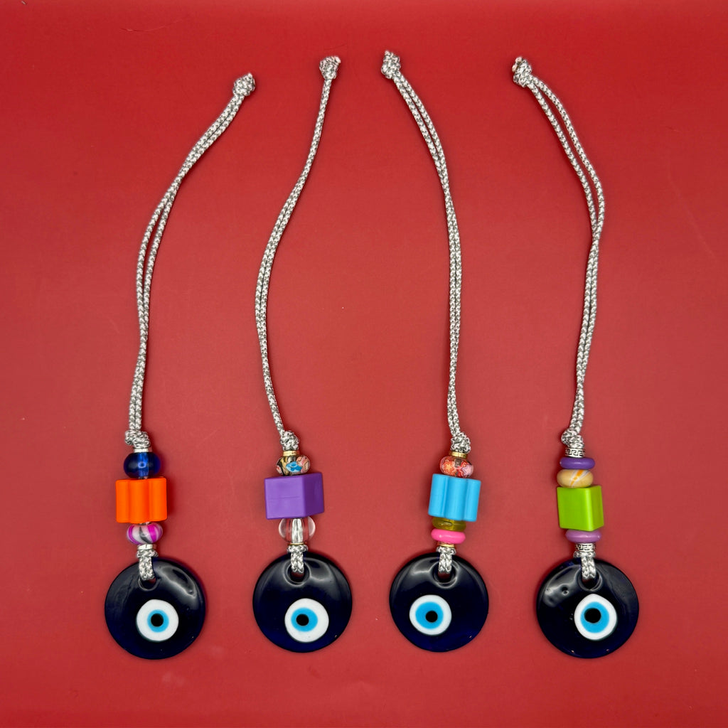 Grey Cord Glass Beaded Evil Eye Bag Charm