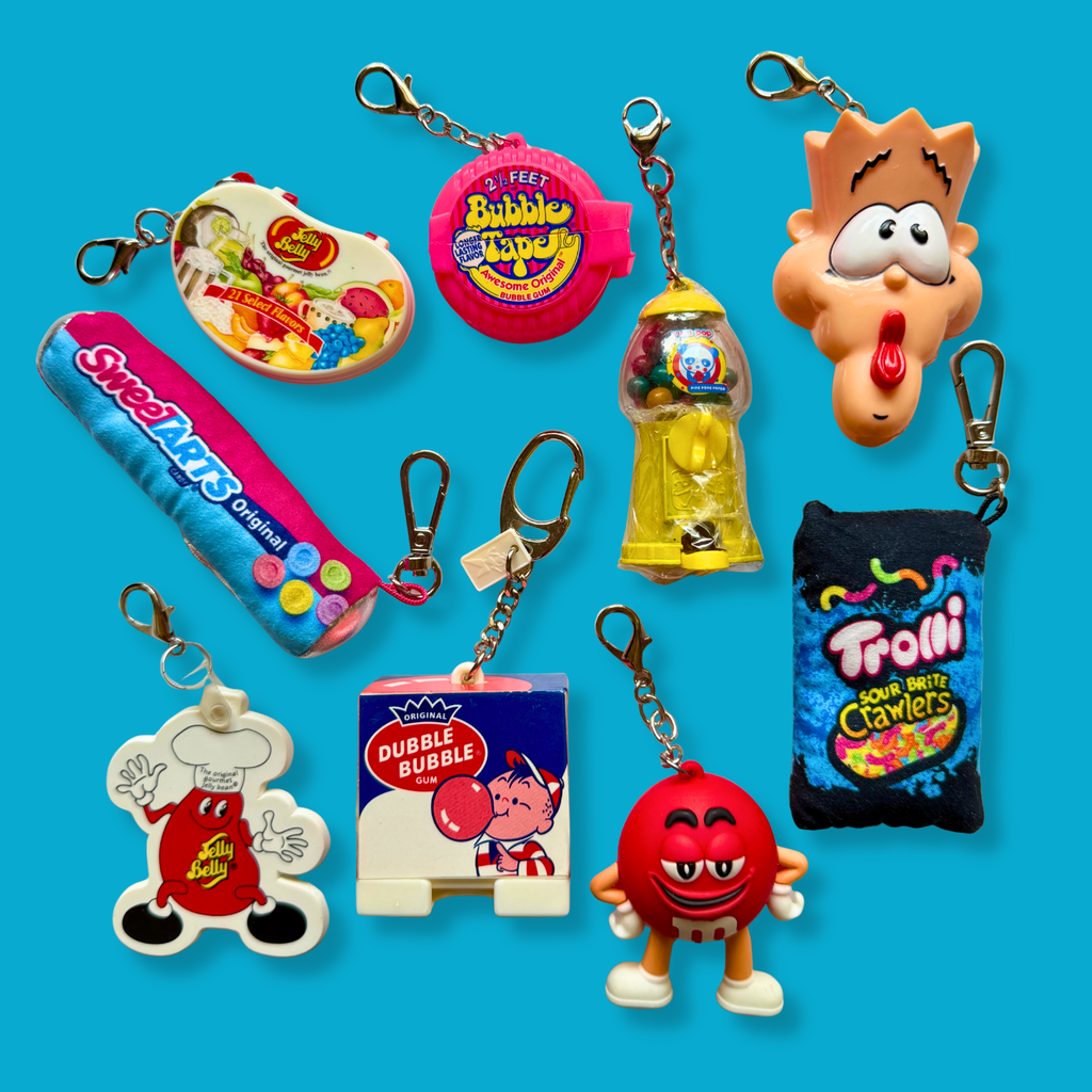 Vintage Candy Keychains & Bag Charms: Bubble Tape, Warheads