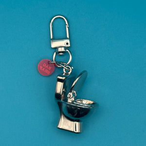 1' Mini Silver Metal Toilet -  vintage keychain vintage charms for bag nostalgia vintage keychains y2k collectible - Bag Crap