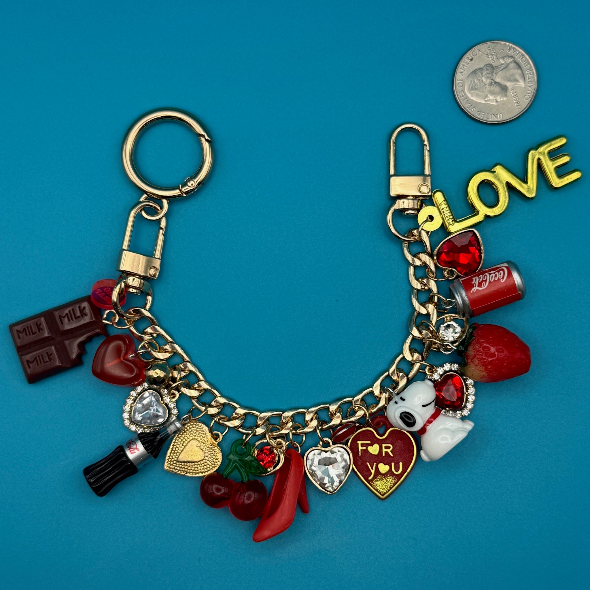 One-of-One Ultimate Valentine Gold   Chain - vintage bag charm chains silver nostalgia vintage y2k vintage keychain vintage charms for bag nostalgia vintage keychains y2k collectible - Bag Crap