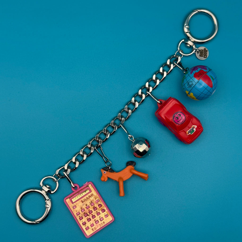 Vintage Mini Toy Bag Charm Chain: Pokey & Calculator