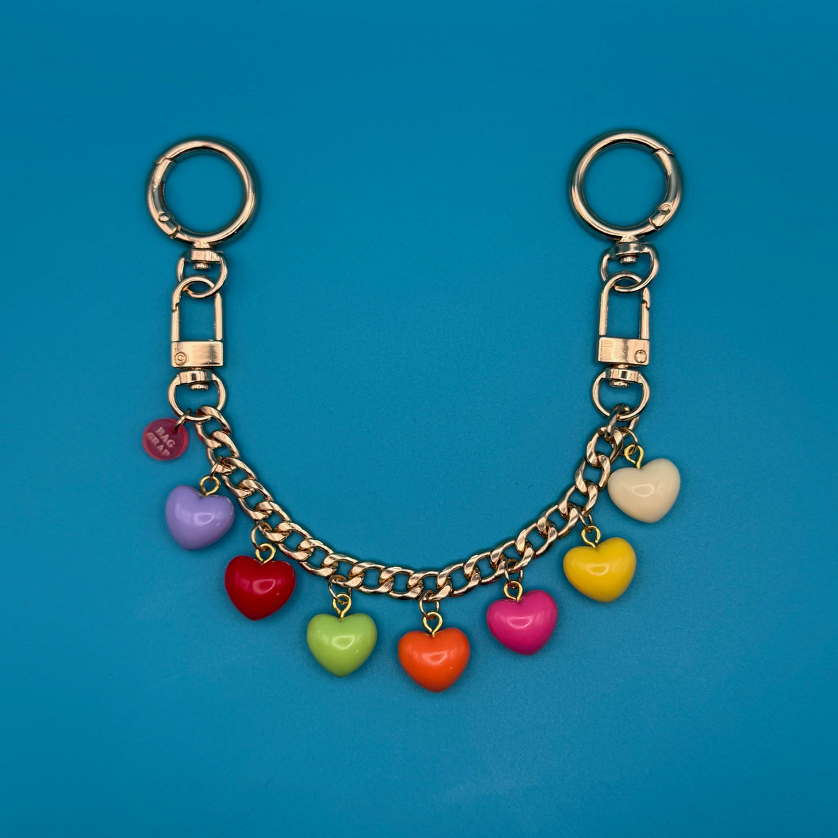 Rainbow Heart Gold Bag Charm Chain