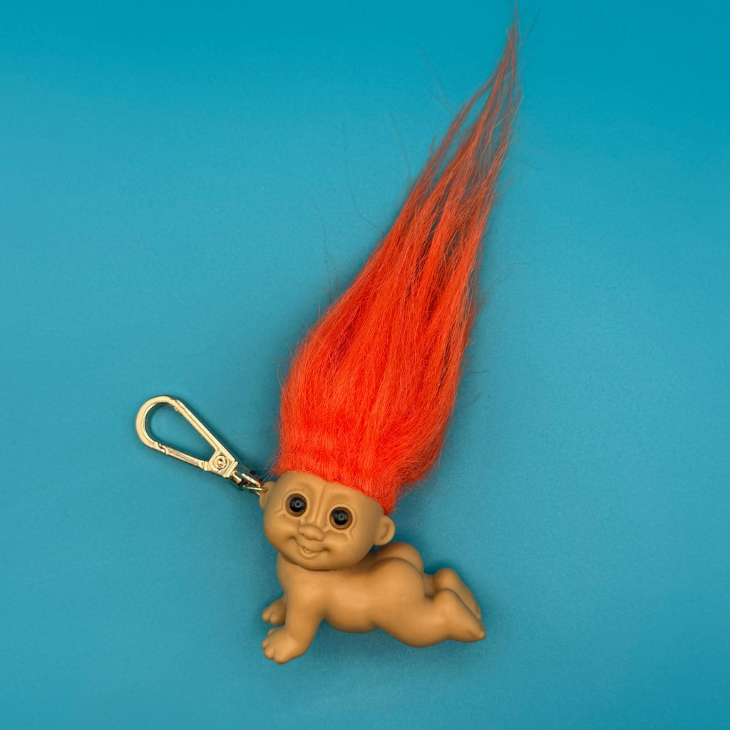 RARE VTG Russ Baby Troll Doll Bag Charm: Gold Hardware