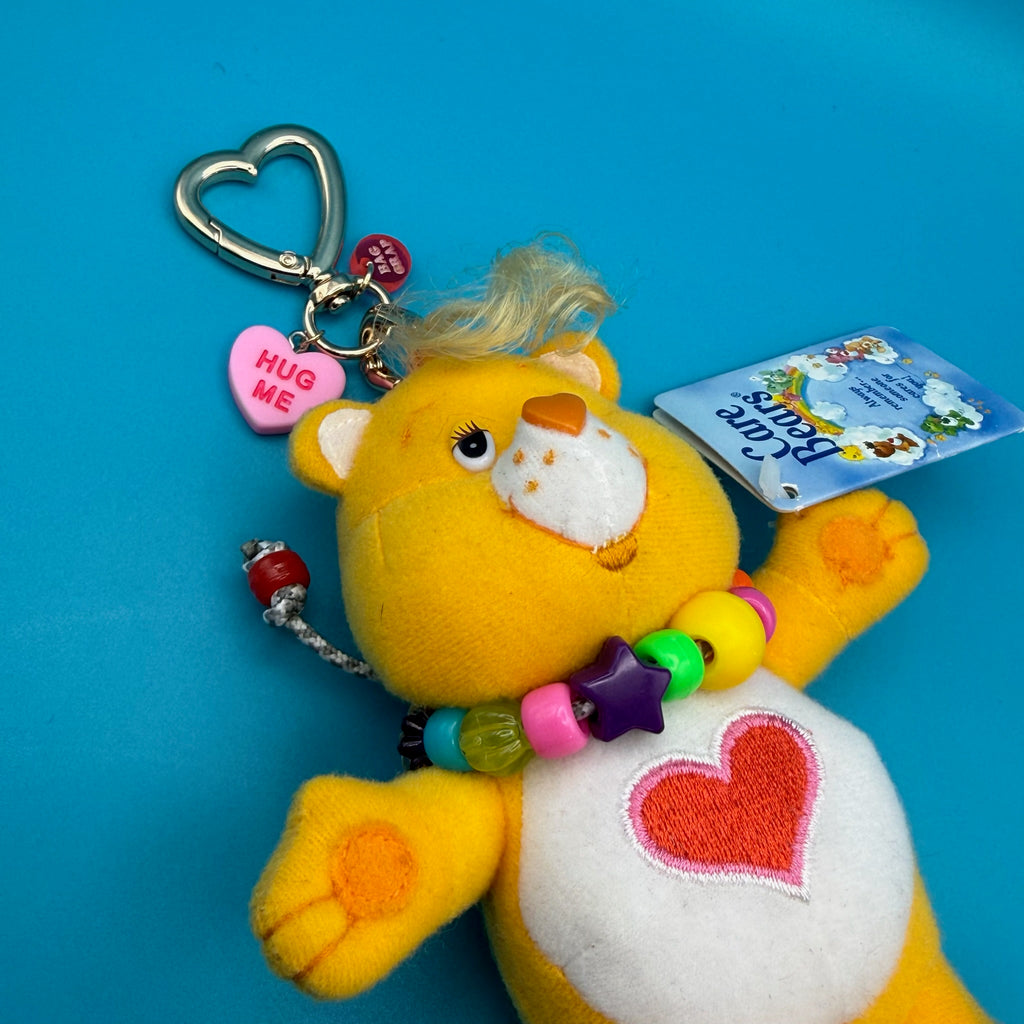 Vintage Tenderheart Care Bear Plush Bag Charm with Beaded Charm Necklace