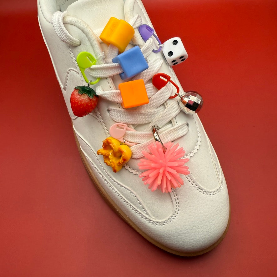 Trinket Shoe Charm Set: Pretzel + Strawberry + Dice