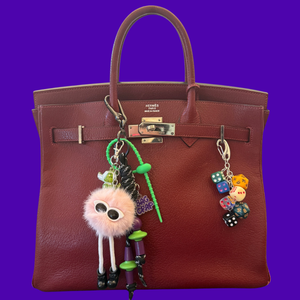 Neon Green & Black Pom Pom   Pack - vintage bag charm packs nostalgia vintage y2k vintage keychain vintage charms for bag nostalgia vintage keychains y2k collectible - Bag Crap