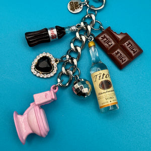 5' SILVER BAG CHARM CHAIN- DIET COKE & TITOS - vintage bag charm chains silver nostalgia vintage y2k vintage keychain vintage charms for bag nostalgia vintage keychains y2k collectible - Bag Crap