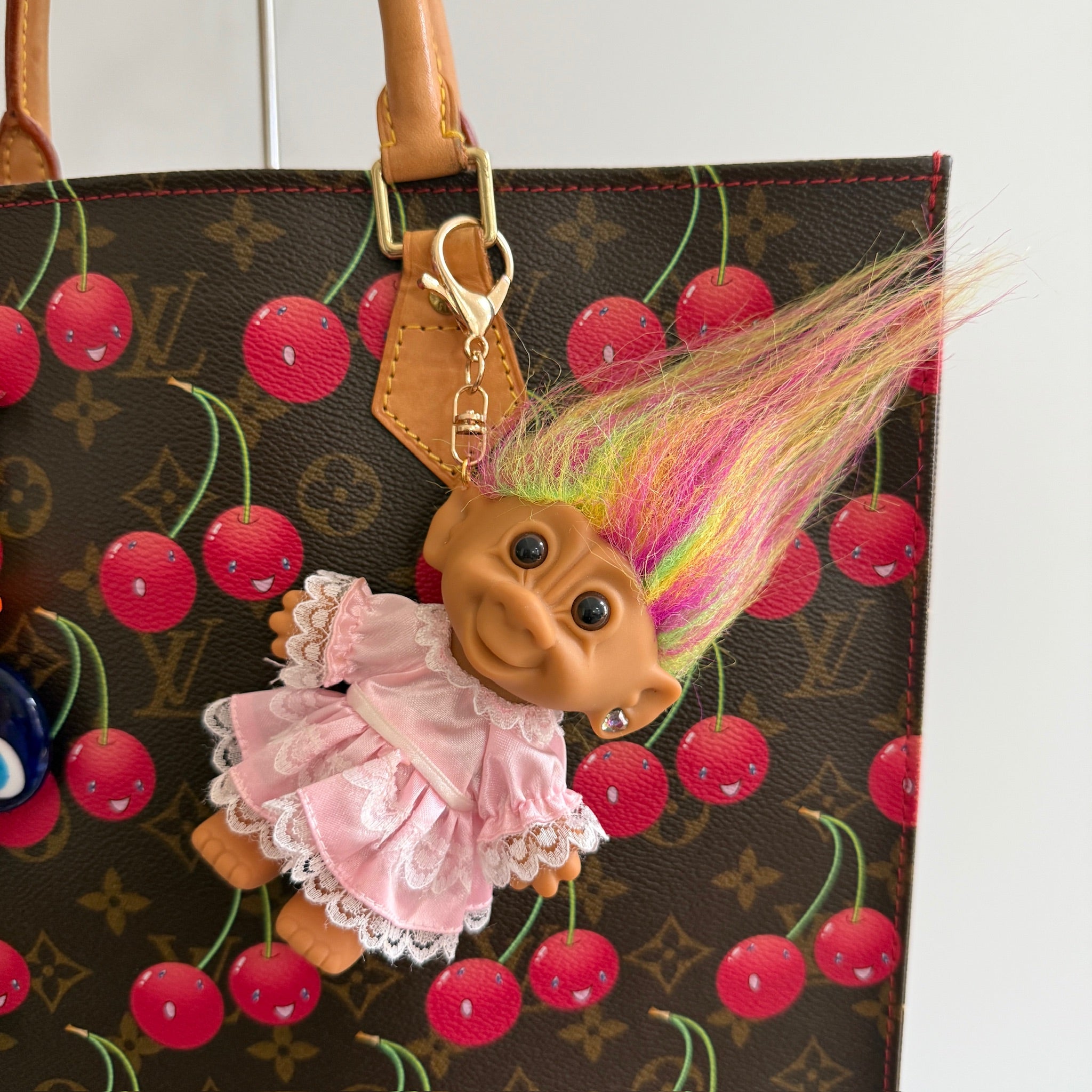 SALE: VTG Troll Doll  : Rainbow Hair, Gold Hardware - troll charms troll keychains vintage keychain vintage charms for bag nostalgia vintage keychains y2k collectible - Bag Crap