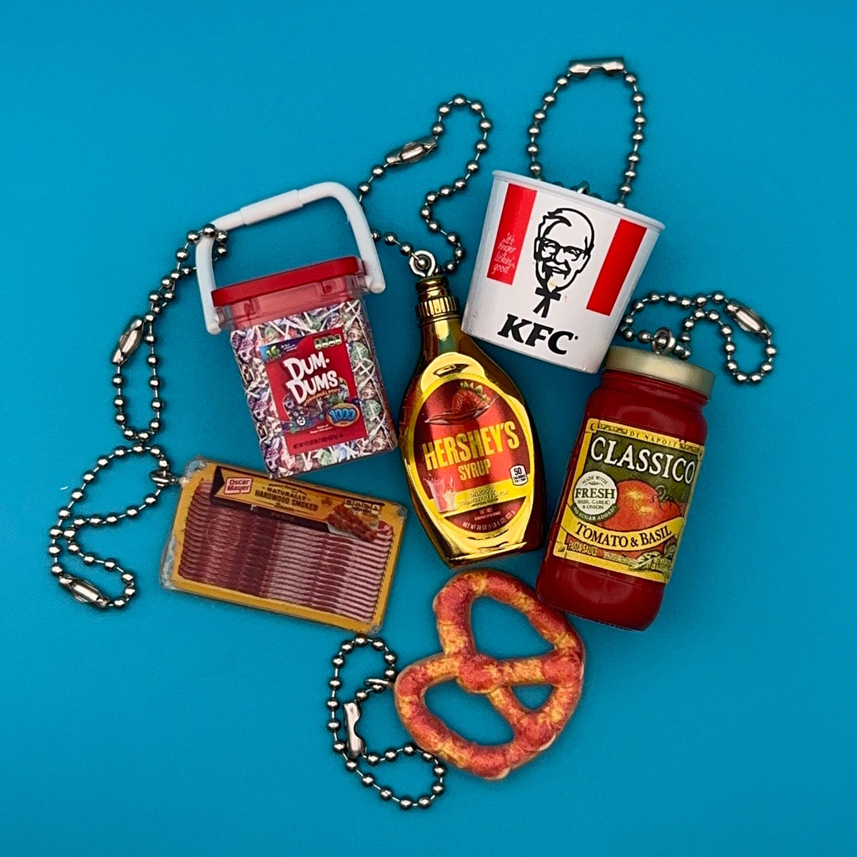 Assorted Mini Food & Grocery  s: Dum-Dums, Bacon, KFC - bodega food grocery nyc ny apple fruit vegetables fun vintage keychain vintage charms for bag nostalgia vintage keychains y2k collectible - Bag Crap