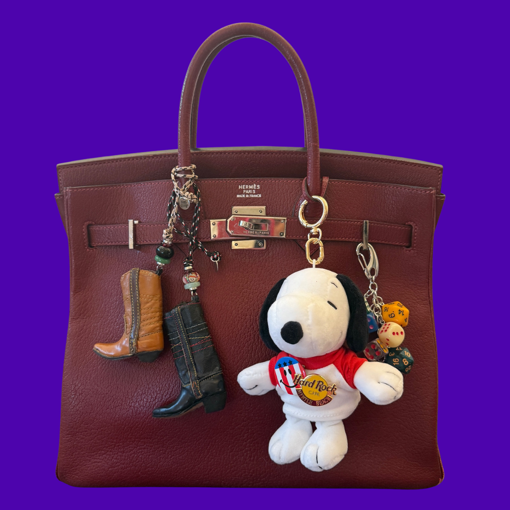 Snoopy Plush Bag Charm with VTG Pins & Gold Hardware