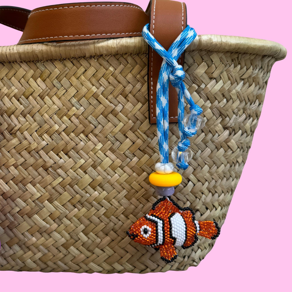 Beach Bag Charms: Purple Flower, Beaded Clown Fish