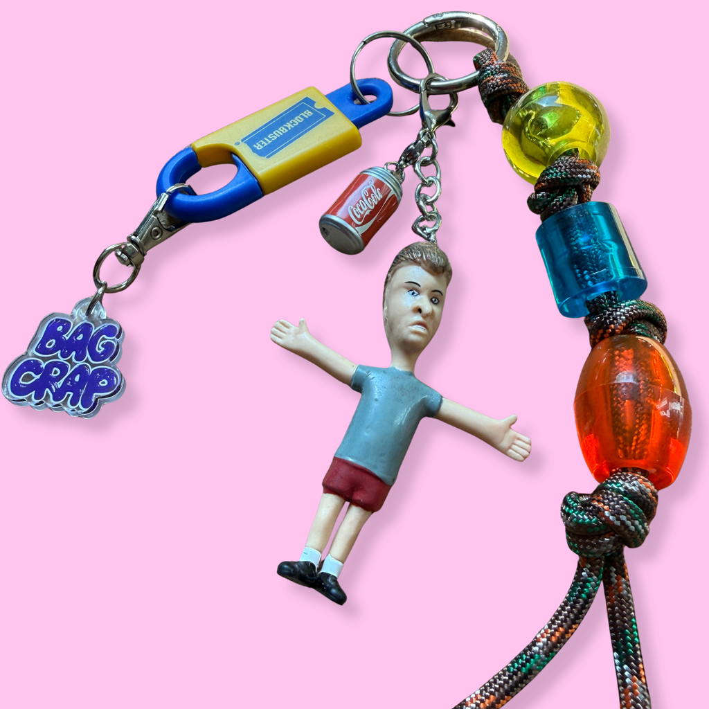 Vintage Butt-Head Blockbuster Keychain Bag Charm Set