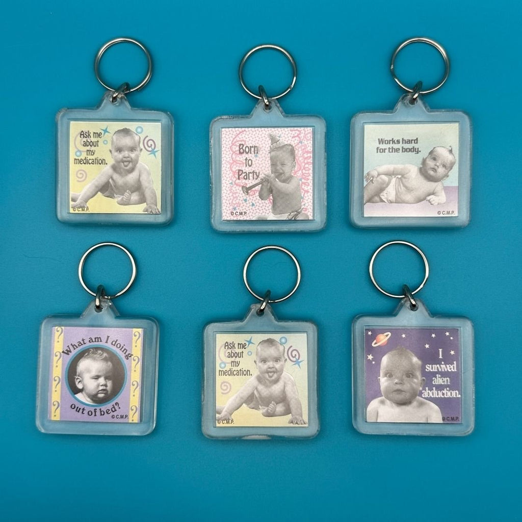 90's Comedy Sayings Baby Picture Vintage Keychains