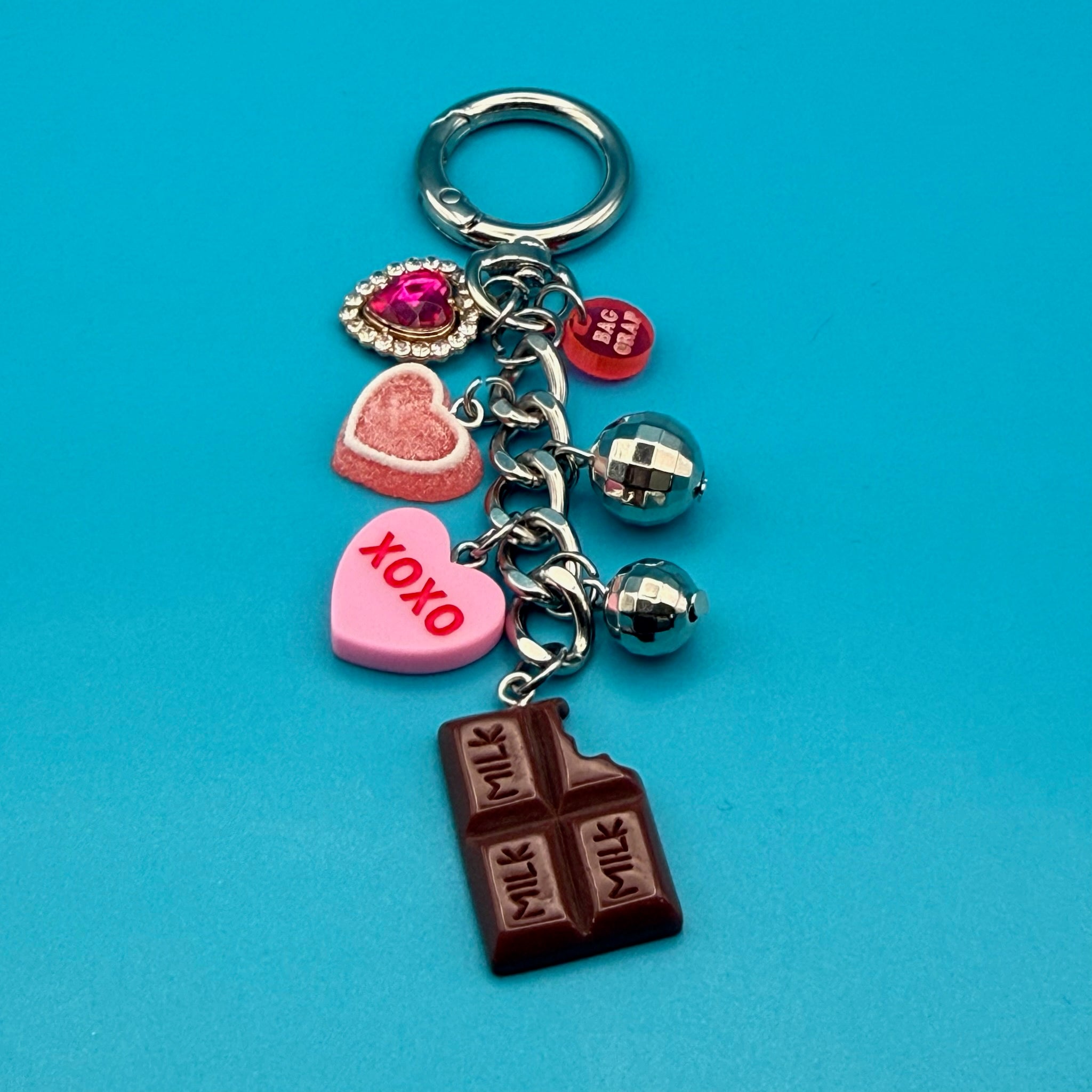 4.5' SILVER VINTAGE BAG CHARM CHAIN- GALENTINES CANDY - vintage bag charm chains silver nostalgia vintage y2k vintage keychain vintage charms for bag nostalgia vintage keychains y2k collectible - Bag Crap