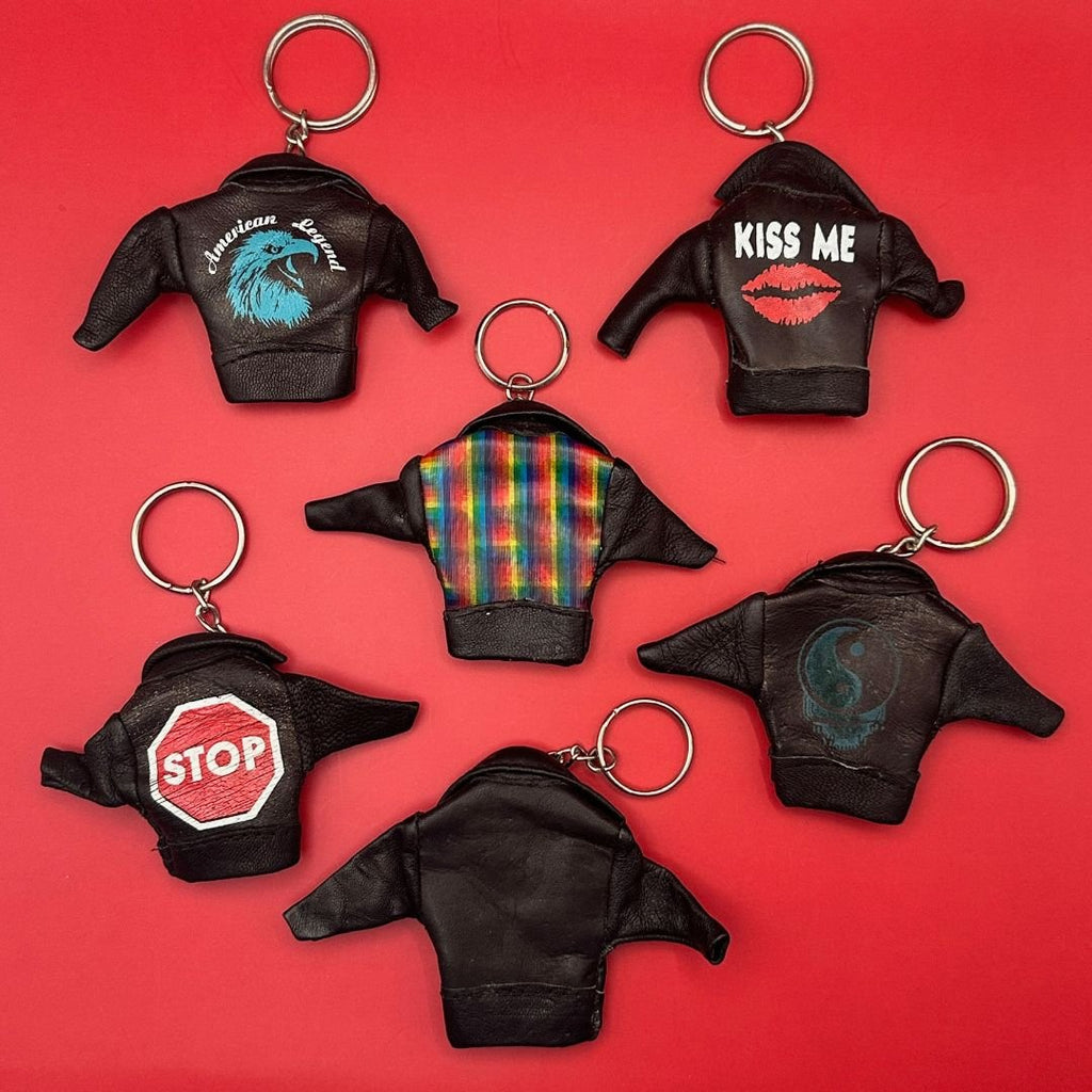 Vintage Graphic Print Leather Jacket Keychains