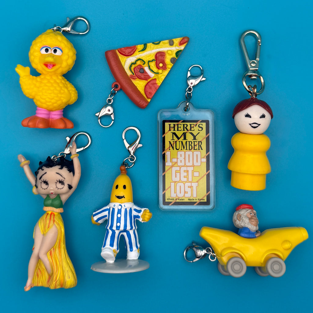 Vintage 1970s-Y2K Yellow Toy Bag Charm Keychain Collection