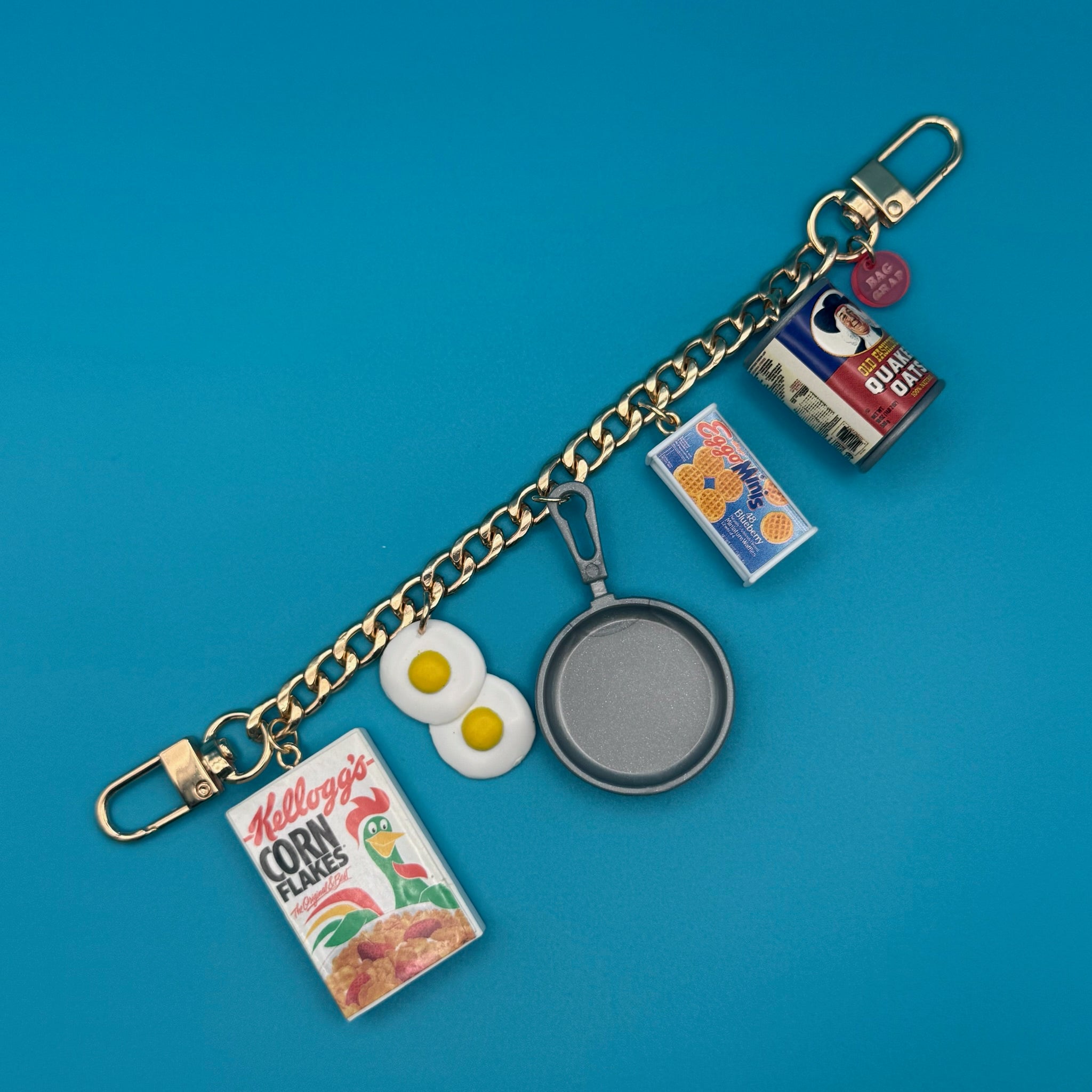 ‘90s Barbie Breakfast Gold   Chain - barbie doll toy pink rare vintage keychain vintage charms for bag nostalgia vintage keychains y2k collectible - Bag Crap