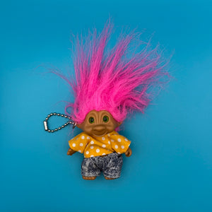 3'  90s Troll Doll  : Stone-Washed Denim Troll with Pink Hair - troll charms troll keychains vintage keychain vintage charms for bag nostalgia vintage keychains y2k collectible - Bag Crap