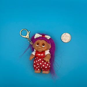 4.5'  Valentines Troll Doll  : Purple Hair -  vintage keychain vintage charms for bag nostalgia vintage keychains y2k collectible - Bag Crap