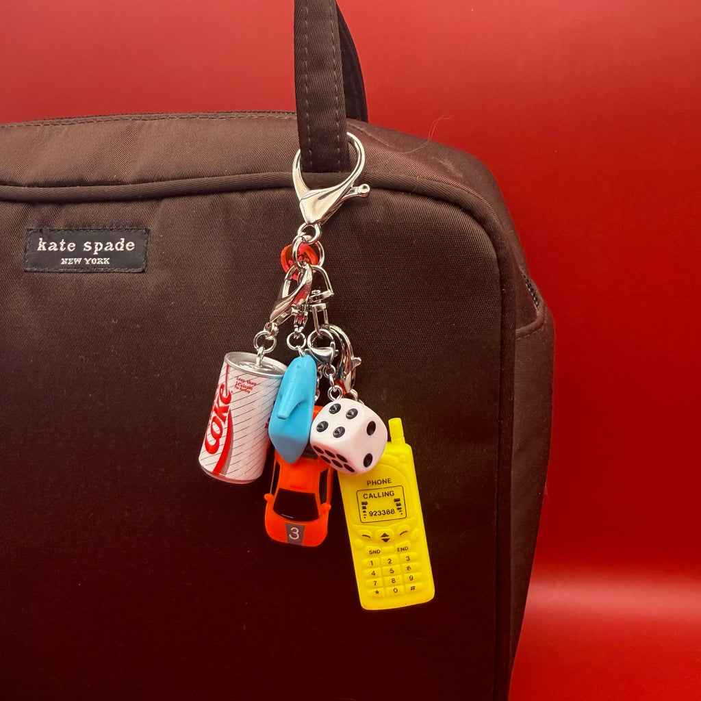 Mini Diet Coke + Neon Race Car Trinket Bag Charm Set
