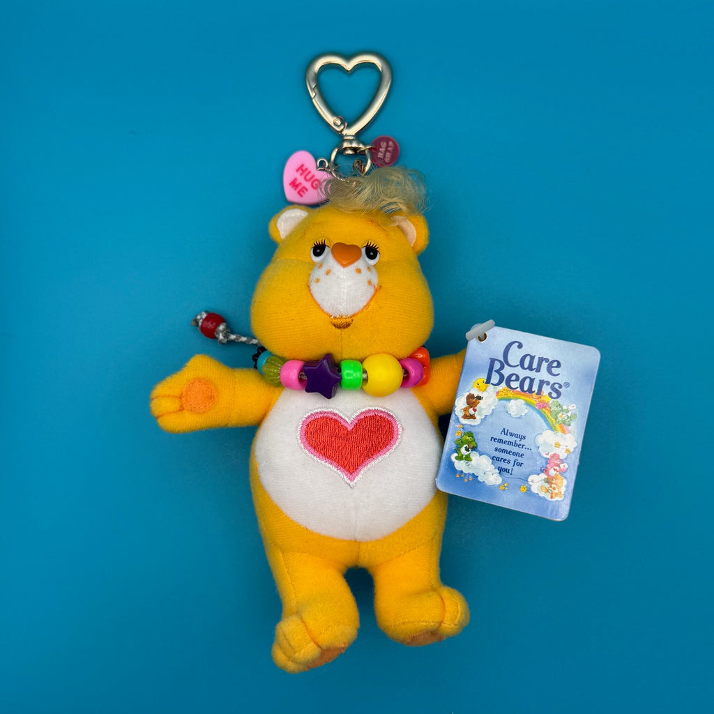 Vintage Tenderheart Care Bear Plush Bag Charm with Beaded Charm Necklace