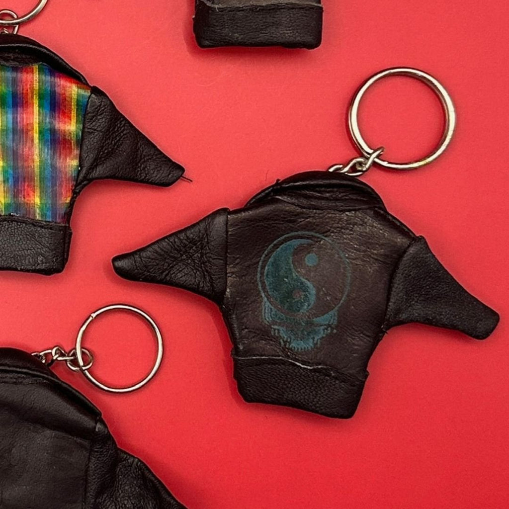 Vintage Graphic Print Leather Jacket Keychains