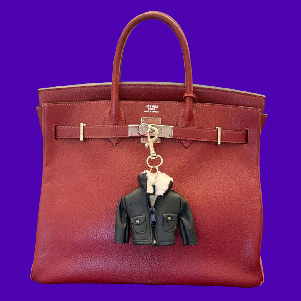 Vintage ‘80s Black Faux Leather & Shearling Jacket Bag Charm