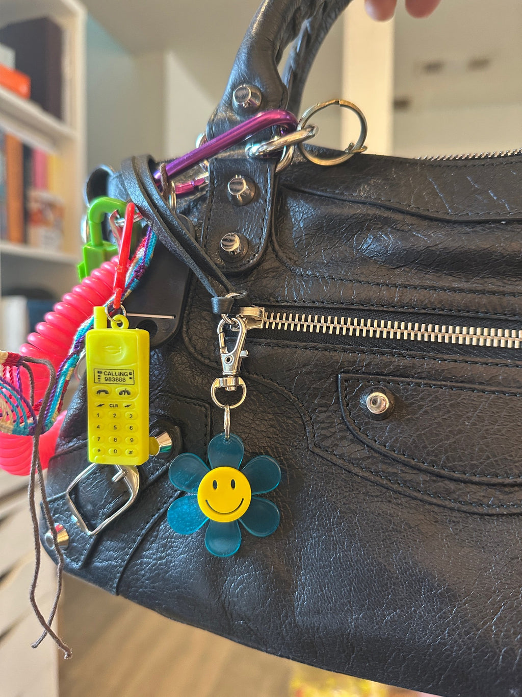 Retro Neon Smiley Face Flower Clip Bag Charms