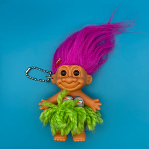 4'  90s Troll Doll  : RARE Hula Dancer Troll - troll charms troll keychains vintage keychain vintage charms for bag nostalgia vintage keychains y2k collectible - Bag Crap