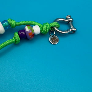 Assorted Glass and Plastic Beaded Green Paracord -  vintage keychain vintage charms for bag nostalgia vintage keychains y2k collectible - Bag Crap