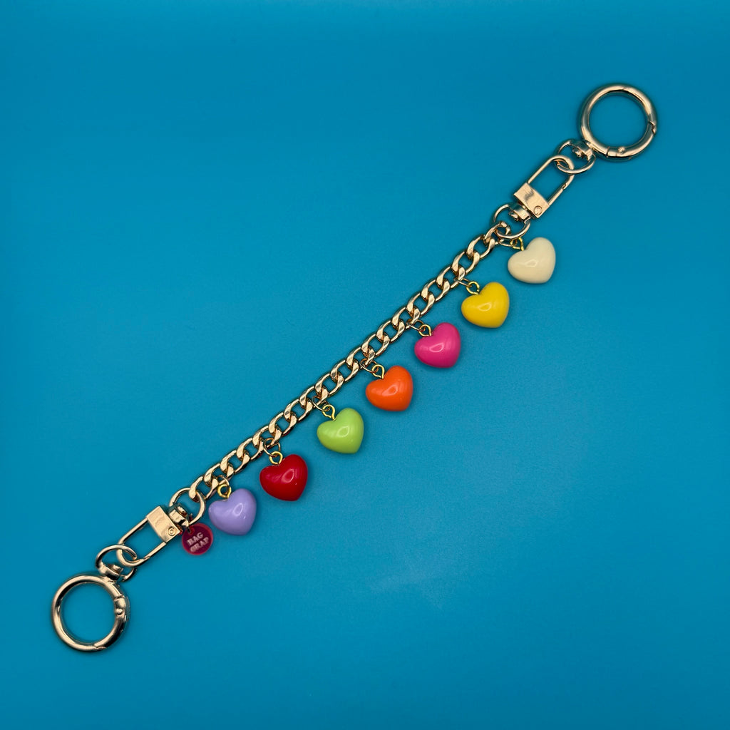 Rainbow Heart Gold Bag Charm Chain