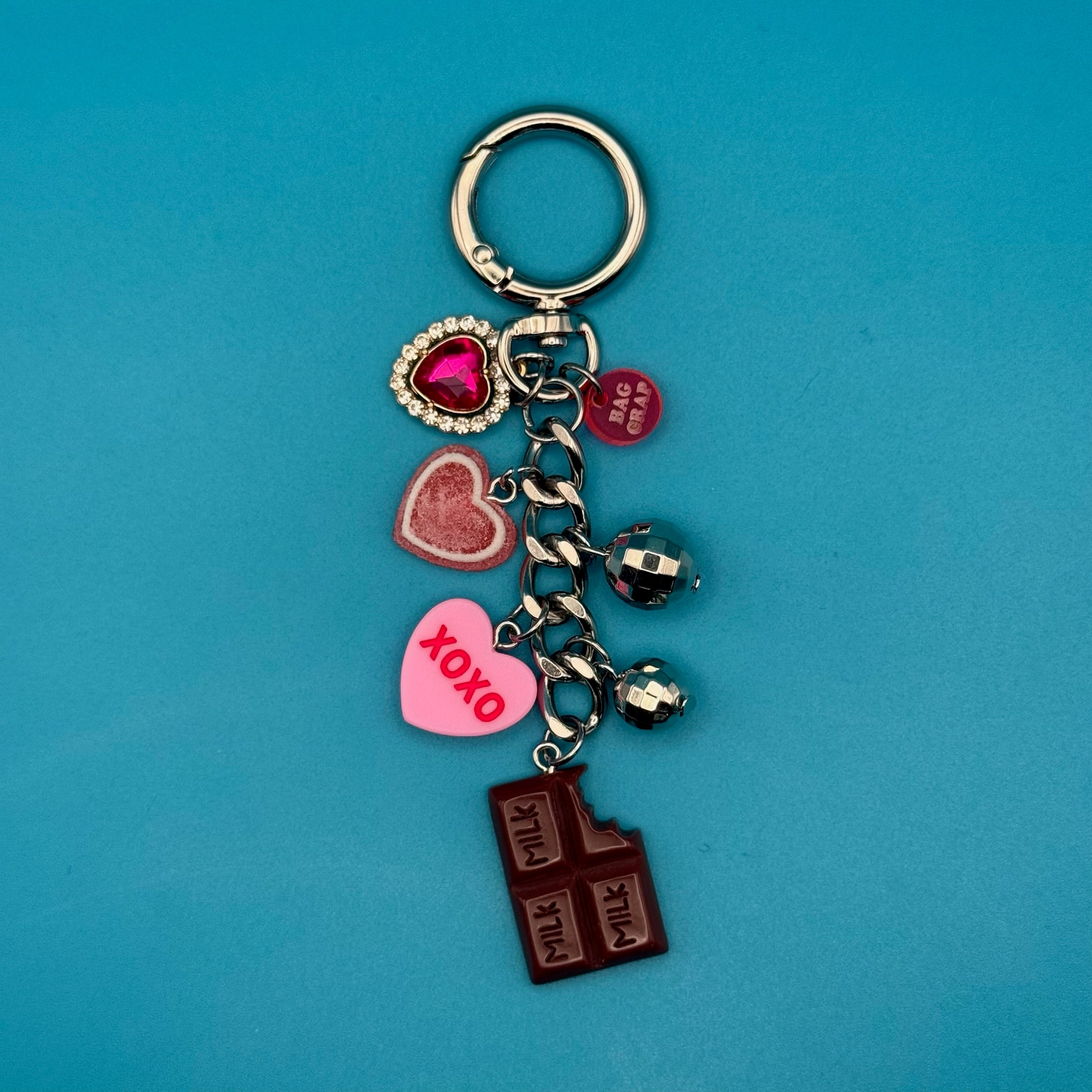 4.5' SILVER VINTAGE BAG CHARM CHAIN- GALENTINES CANDY - vintage bag charm chains silver nostalgia vintage y2k vintage keychain vintage charms for bag nostalgia vintage keychains y2k collectible - Bag Crap