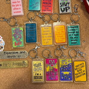 Novelty Funny Phrase s: You Pick -  vintage keychain vintage charms for bag nostalgia vintage keychains y2k collectible - Bag Crap