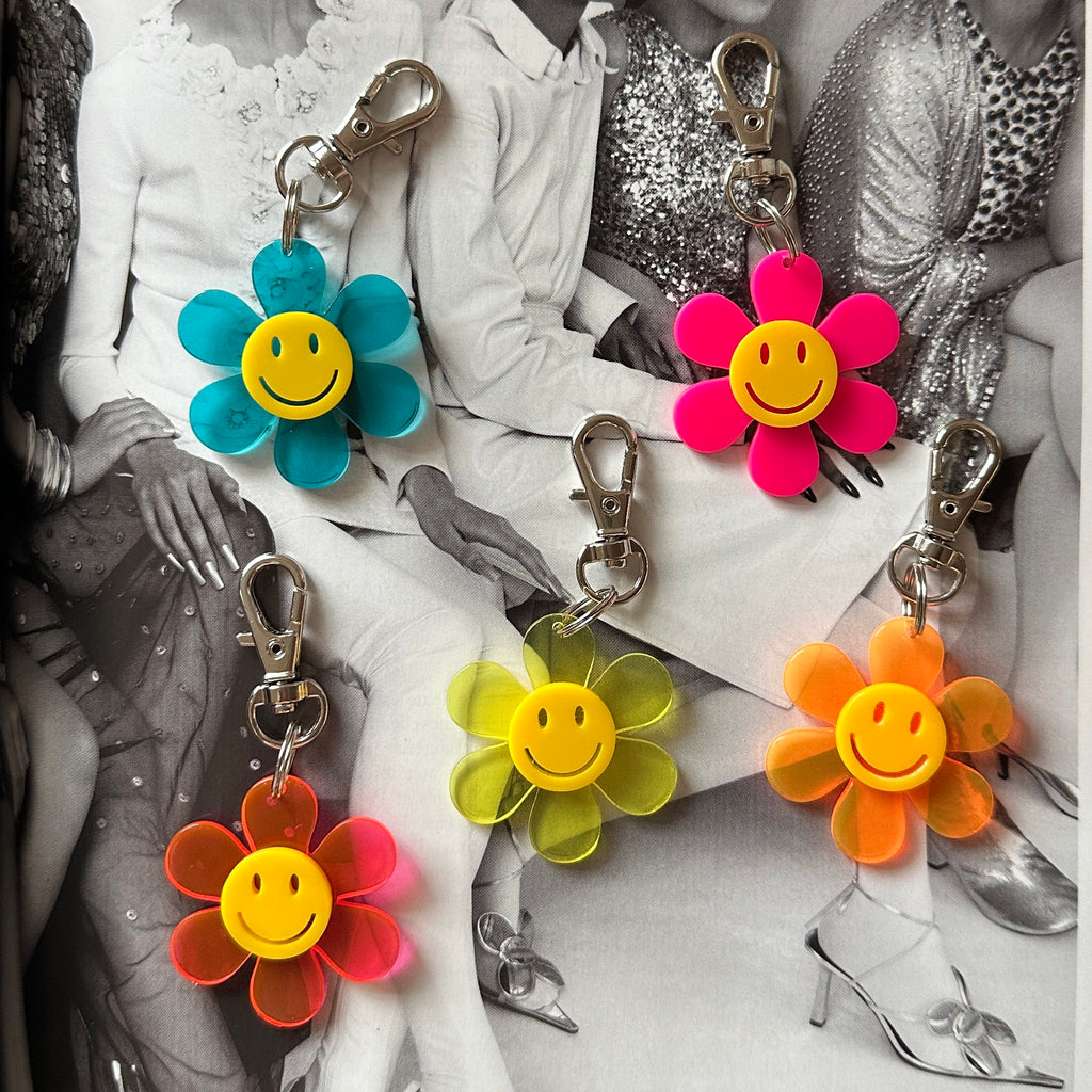 Retro Neon Smiley Face Flower Clip Bag Charms