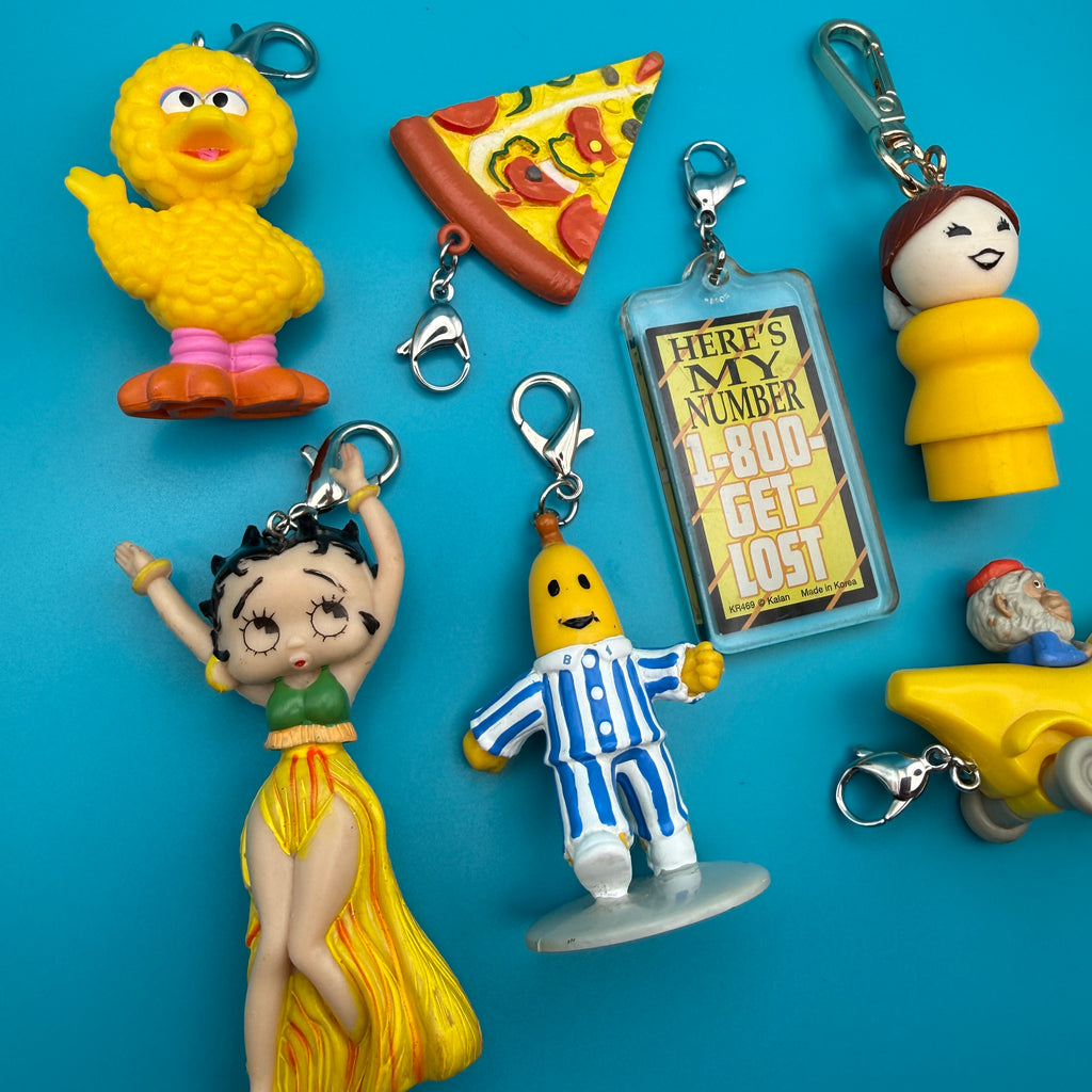 Vintage 1970s-Y2K Yellow Toy Bag Charm Keychain Collection
