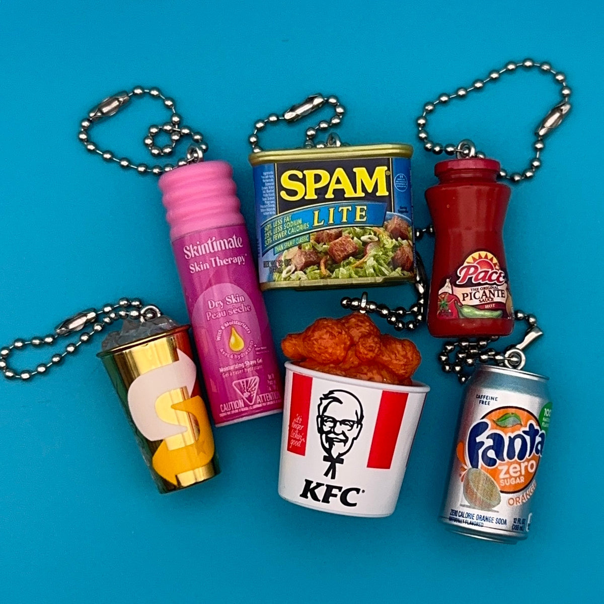 Assorted Mini Food & Grocery  s: SPAM, Fanta, KFC - bodega food grocery nyc ny apple fruit vegetables fun vintage keychain vintage charms for bag nostalgia vintage keychains y2k collectible - Bag Crap